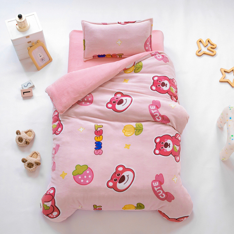 Picture of Kindergarten quilt three-piece autumn and winter milk velvet double-sided velvet baby admission core six-piece coral velvet bedding