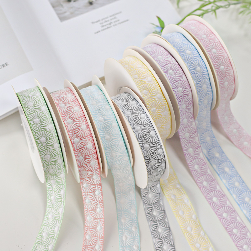 Festive Macaron Colorful Flowers Colorfulful Relief Stereo Pine Flower Ribbon Bouquet Packaging Ribbon Gift Box Packaging