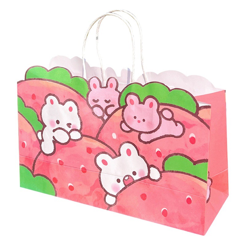 Tengyi Cute Strawberry Rabbit Paper Bag Shaped Handbag Shopping Bag Gift Bag Gift Bag Cute Gift Bag