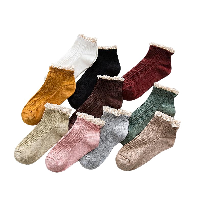 Spring new women's socks Japanese-style dark thread lace ankle socks women's double needle cotton short socks wholesale