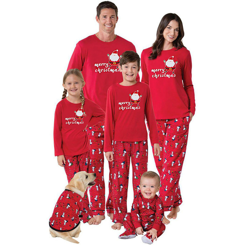 Picture of European and American Christmas Red Parent-Child Printed Christmas Home Clothes Pajamas Two-Piece Set