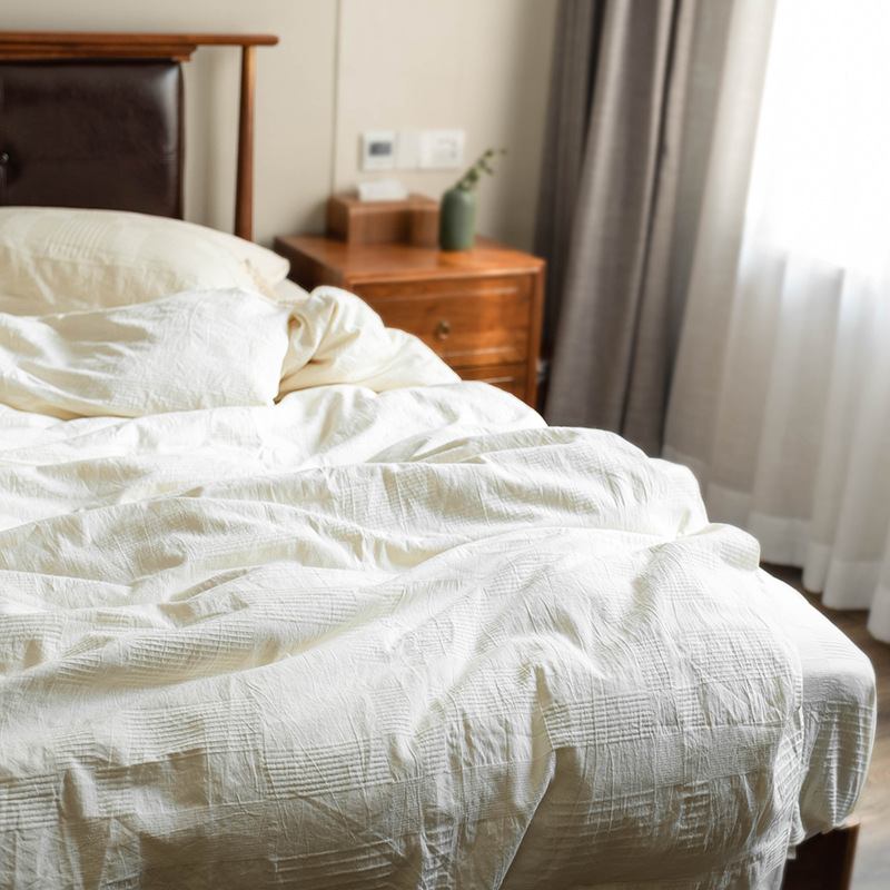 Picture of Class A Japanese-style Washed Cotton Four-piece Homestay Pure White Hotel High Quality Quilt Cover Bed Sheet Naked Sleeping Bedding