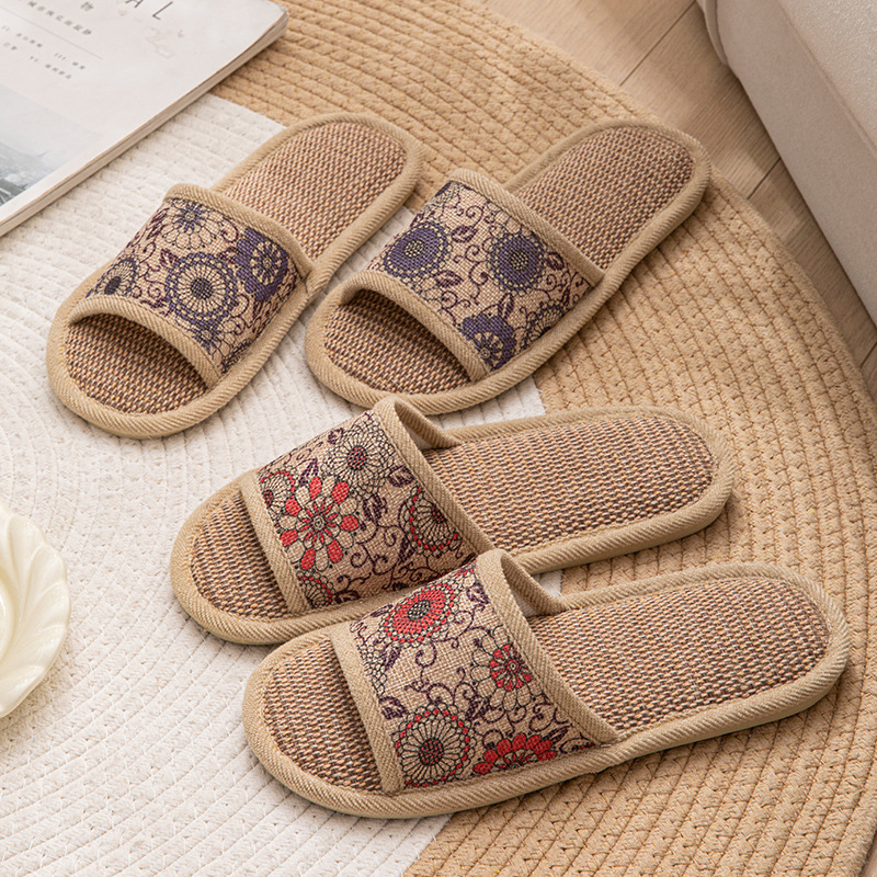 Linen Slippers for Men, All Year Round Indoor Breathable Home Silent Couple Cotton and Linen Non-Slip Soft Bottom Sandals for Spring and Summer Women