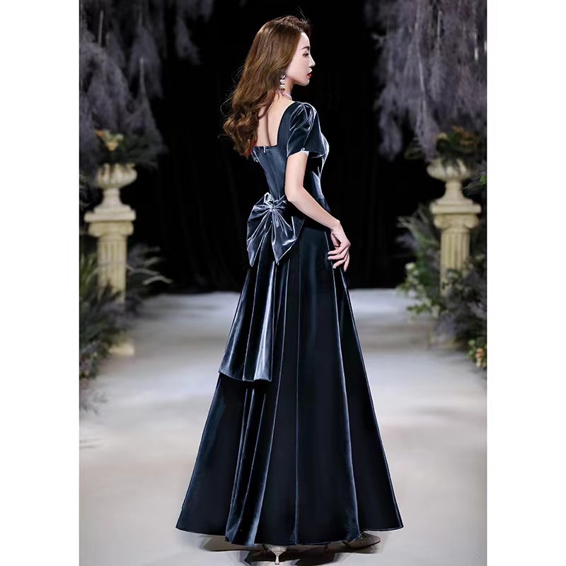 Picture of Velvet evening dress butterfly high-end 23 new long high-end host female art exam banquet temperament short sleeve dress