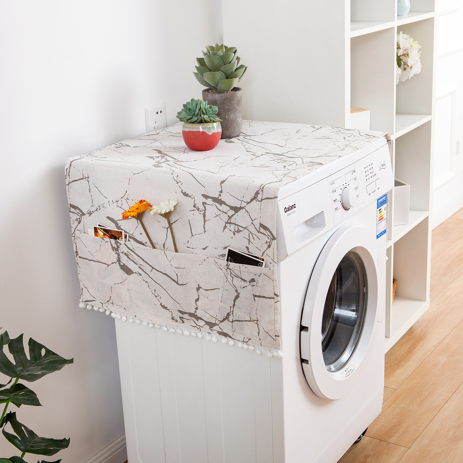 Refrigerator Dust Cover Single Open Opposition Refrigerator Cover Cloth White Marble Printing Washing Machine Cover Towel Factory Outlet