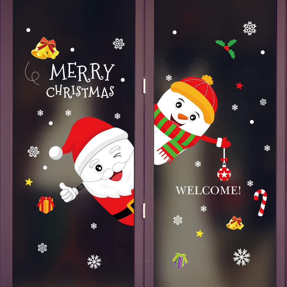 Picture of Wall Stickers Manufacturer Wholesale Christmas New Santa Claus Snowman Door Stickers Removable Decorative Christmas Wall Stickers Xh6253