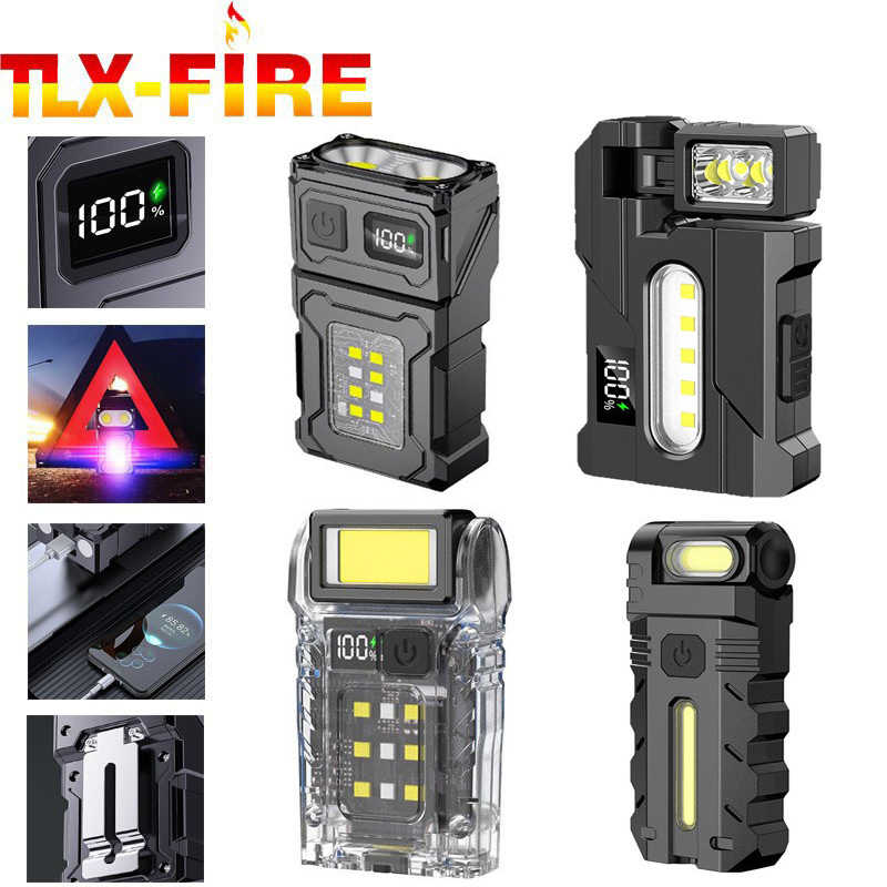 LED mini flashlight strong light side light COB bright magnet pen holder portable warning light outdoor lighting key light