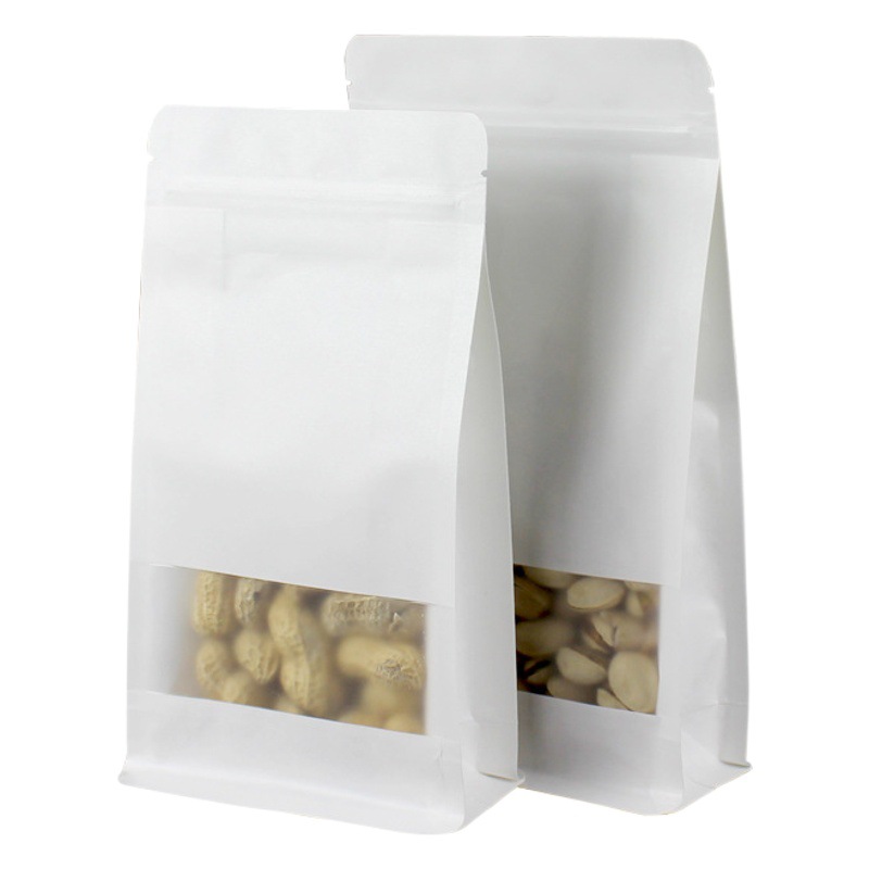 Nut eight-sided bag white window Kraft paper bag melon seeds packaging bag frosted Kraft paper self-sealing bag self-standing bag