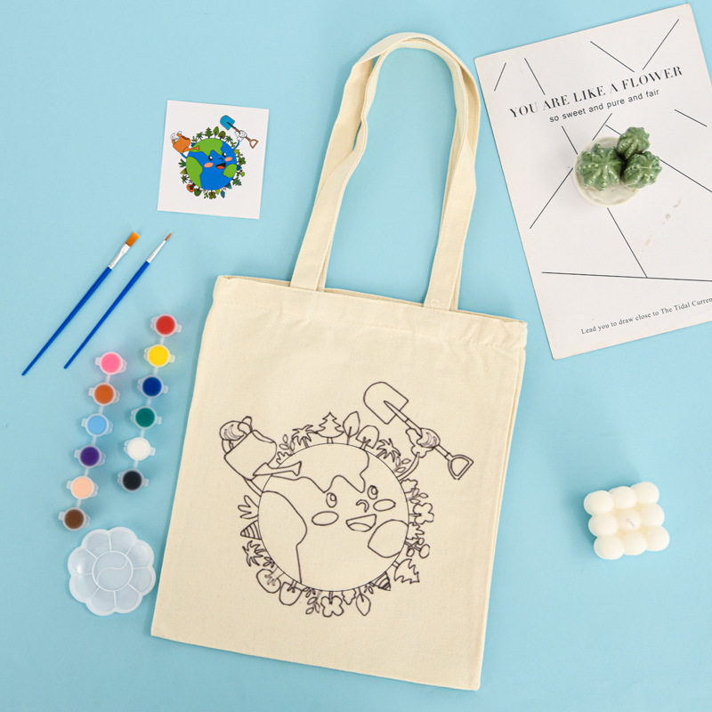 Picture of Children's DIY Graffiti Canvas Bags in Stock Wholesale Students' Summer Interest Class Hand-Painted Canvas Bags Customized