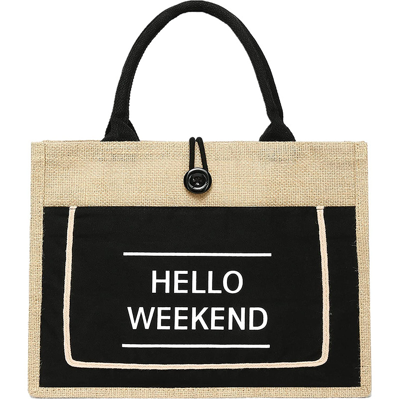 Amazon eco-friendly jute beach shopping bag custom shoulder tote travel storage waterproof beach bag