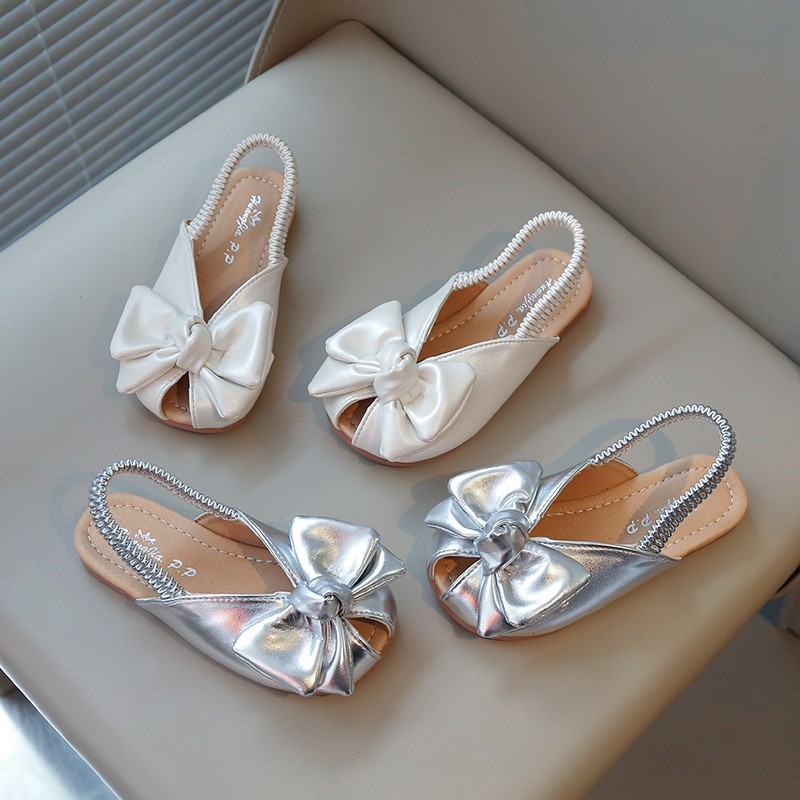 Girls' Sandals 2025 Spring and Summer New Children's Sweet Outer Wear Sandals and Slippers Baby's Bow Flat Beach Shoes