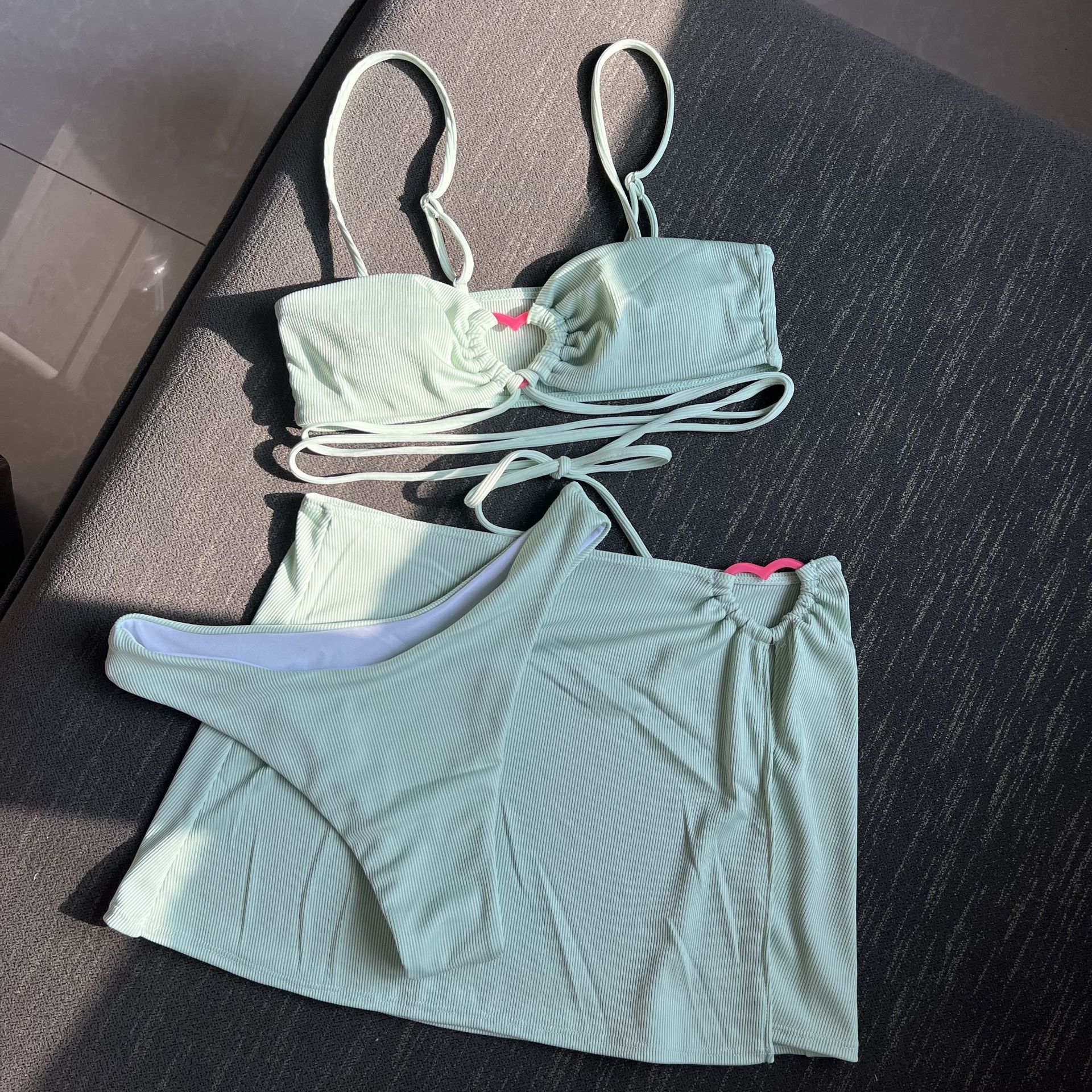 Add Color 2025 European and American New Style Pure Color Three-Piece Swimsuit Bikini Bikini Cross-Border Amazon