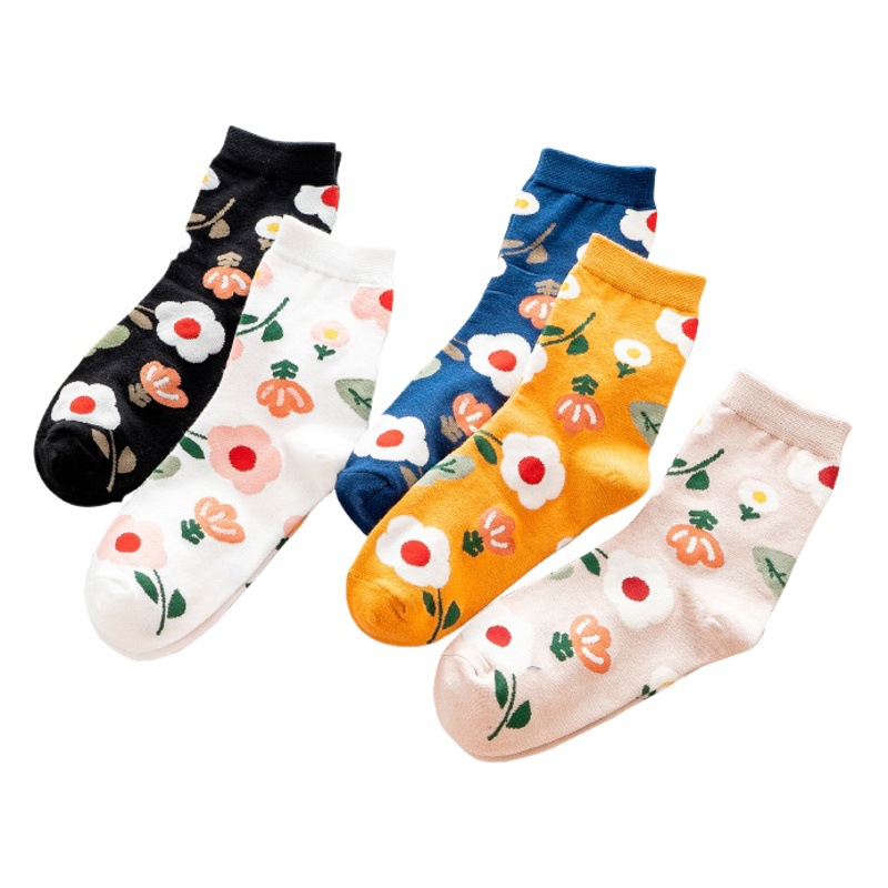 Small Flower Socks Hyun Elegant Style Tube Socks South Korea Ins Trendy Internet Popular Sweet Cute College Style Girl Cotton Socks