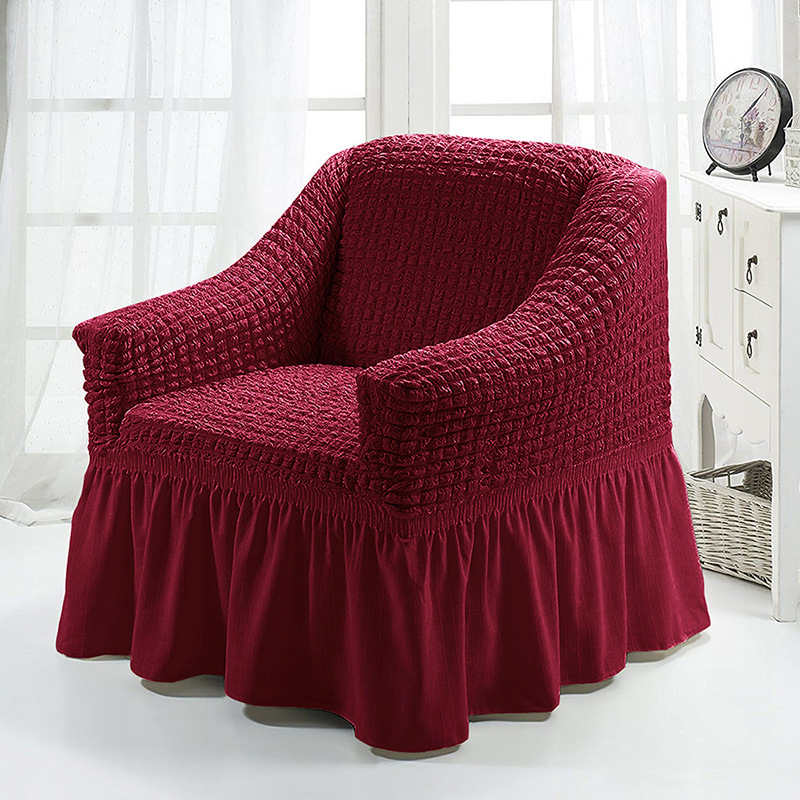Picture of American Single Sofa Cover All-Inclusive Pure Color Stretch Fabric Sofa Cover Lace Decoration Simple Modern Universal for All Seasons