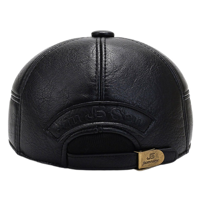 New Fashion Korean Style Men's Cap Winter All-match Casual Imitation Leather Thickened Warm Ear Protection Hat for Middle-aged and Elderly