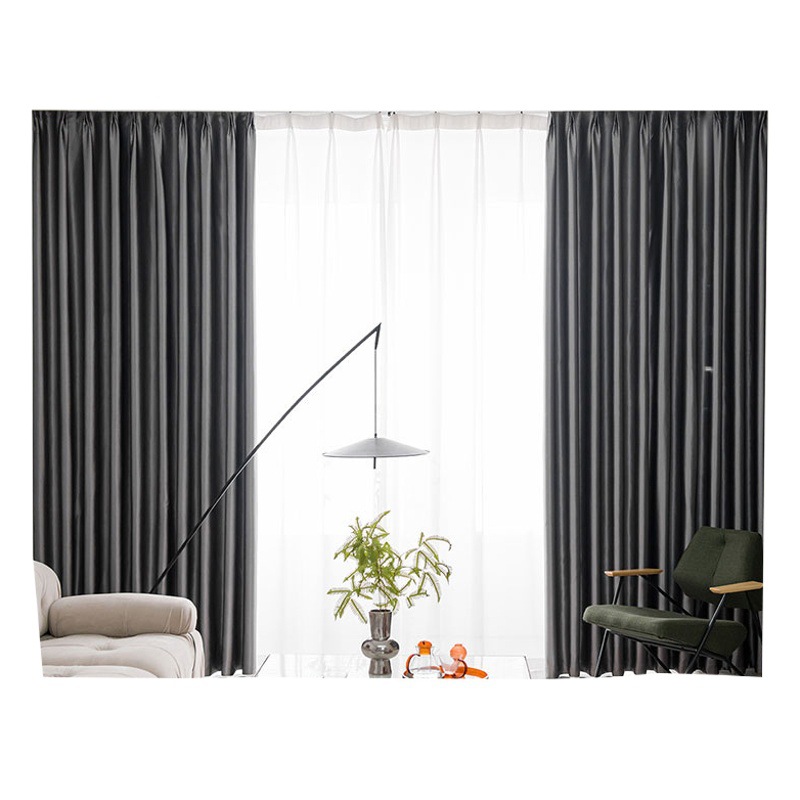 Simple Solid Color Full Blackout Alice Black Silk Physical Sunshade Curtain for Balcony and Bedroom Fabric Wholesale Bay Window