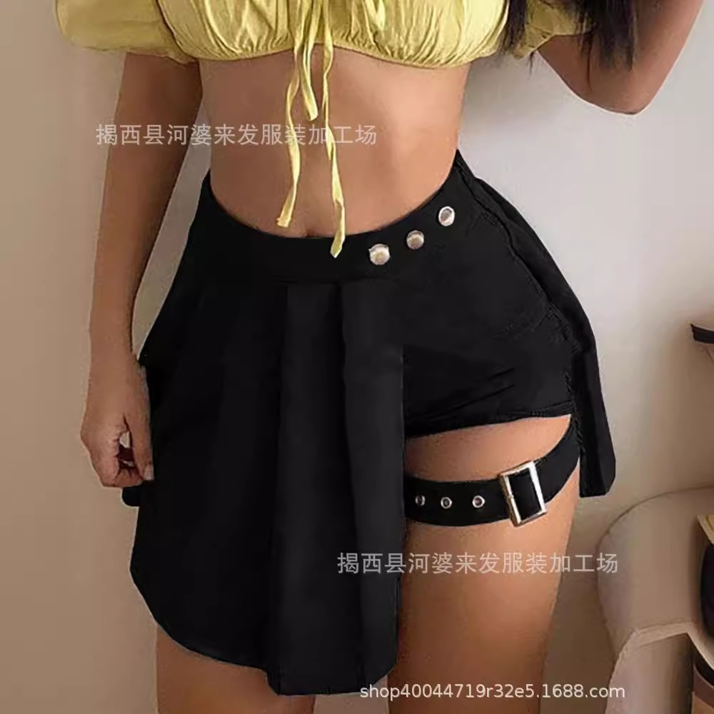 2023 Independent station cross-border women's clothing Europe and the United States summer new personalized small design plaid button asymmetric skirt
