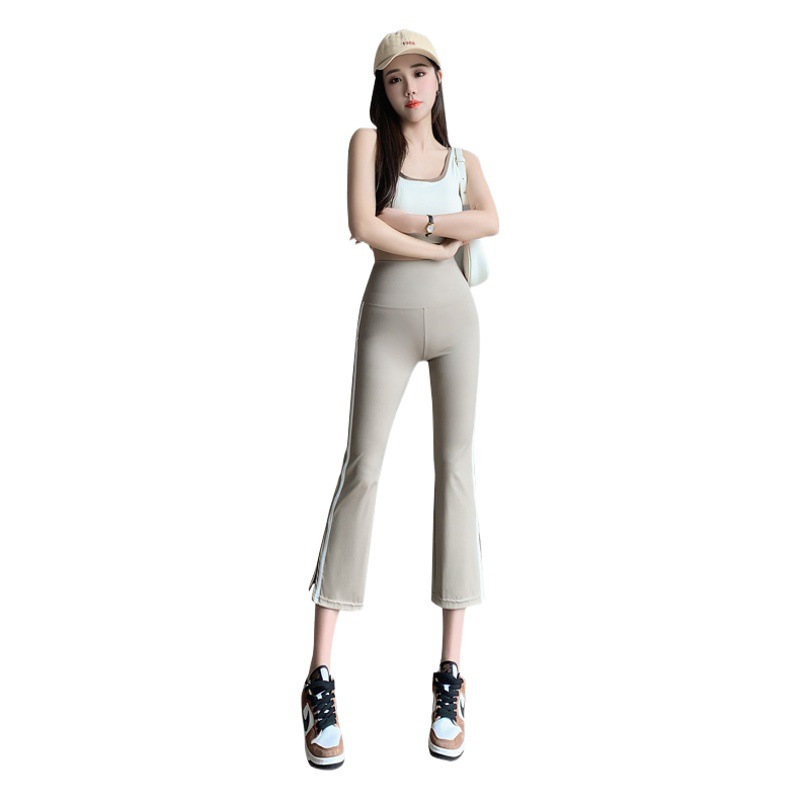 Summer Shark Pants Women's Outerwear High Waist Tight Leggings Thin White Edge Belly Controlling Foot Slit Slightly Flared Yoga Pants