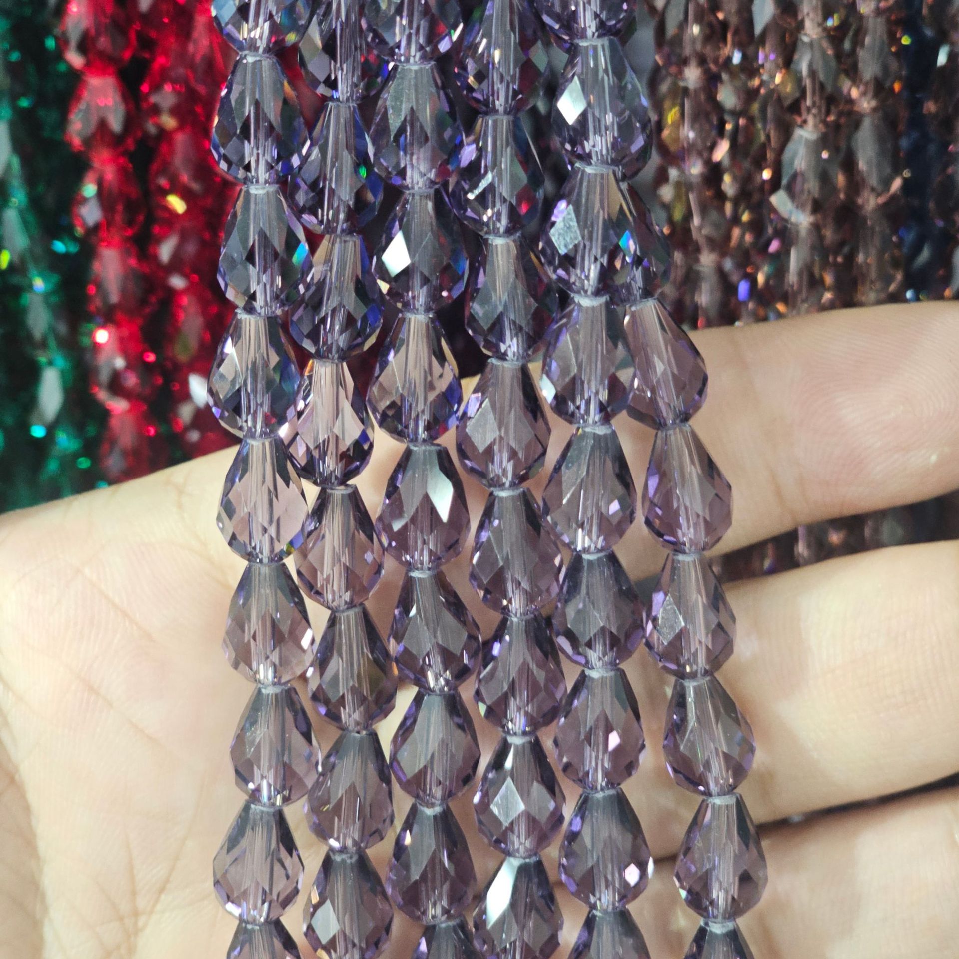 Picture of K9 Crystal through hole water drop cut surface dripping loose beads DIY handmade accessories beaded mobile phone chain bracelet hairpin