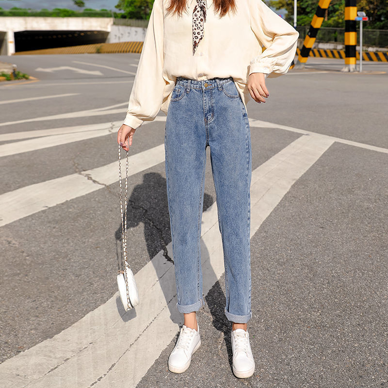 Cross-border 2023 foreign trade European and American new jeans women's spring and autumn loose high waist slimming retro cropped harem pants