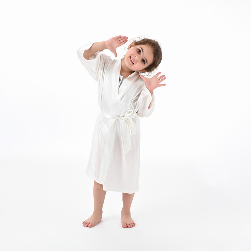 Picture of Cross-Border Solid Color Imitation Silk Children's Bathrobe Export Big Children's Satin Nightgown Baby Catwalk Cardigan Boys and Girls Bathrobe
