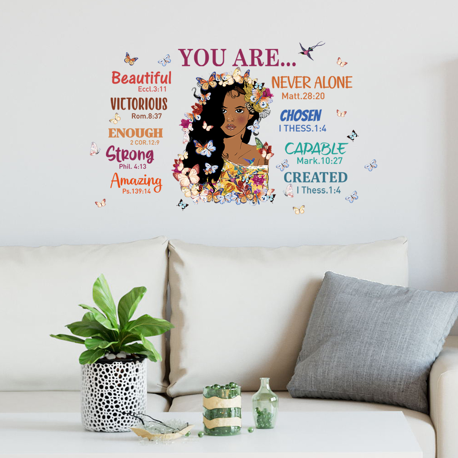 Cartoon Black Girl Female Style You Are English Proverbs Removable Wall Stickers Living Room Study Bedroom