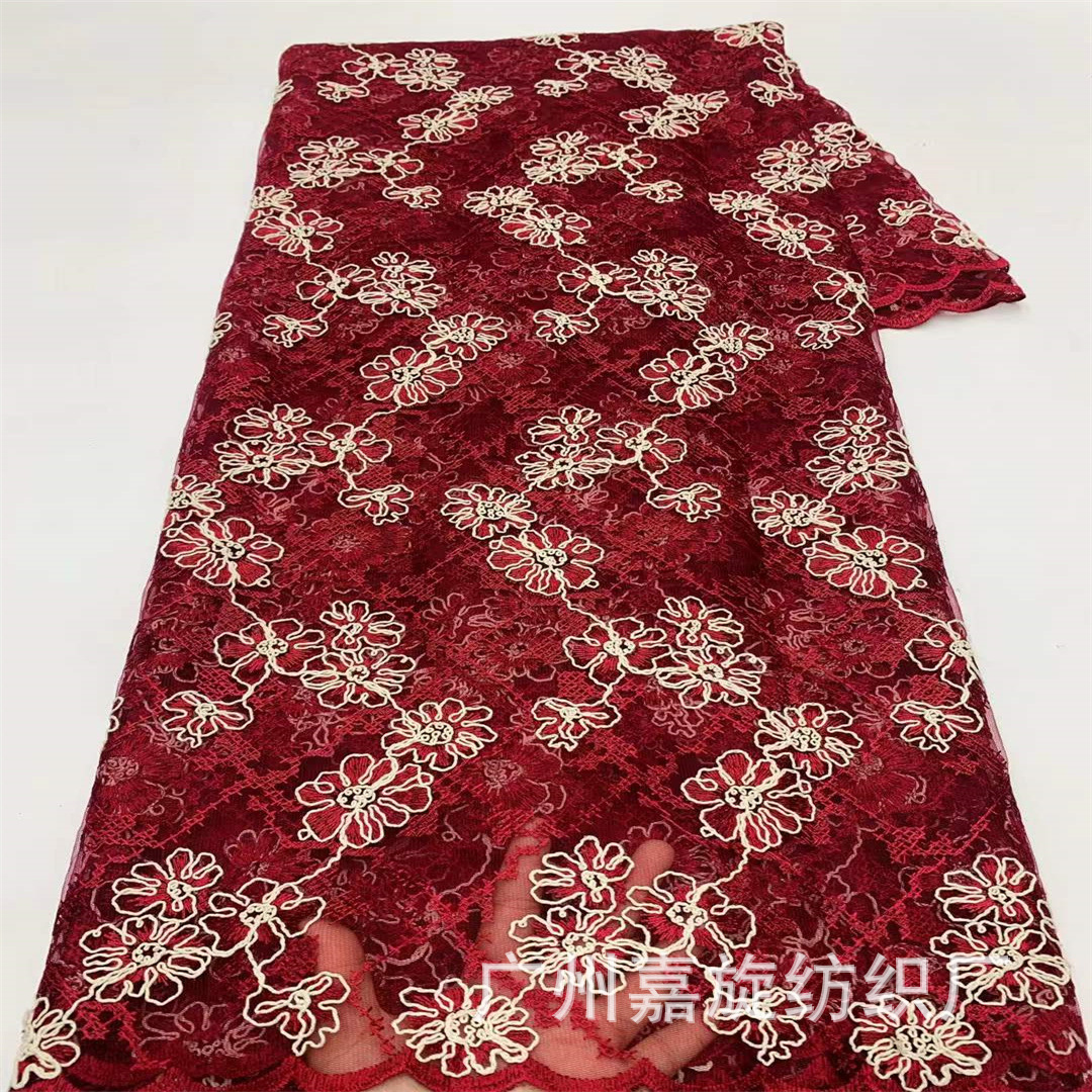 Retro Two-Color Small Flower Mesh Cotton Thread Rope Embroider Lace Fabric Dress Cheongsam Children's Clothing Fashion Embroidered Cloth
