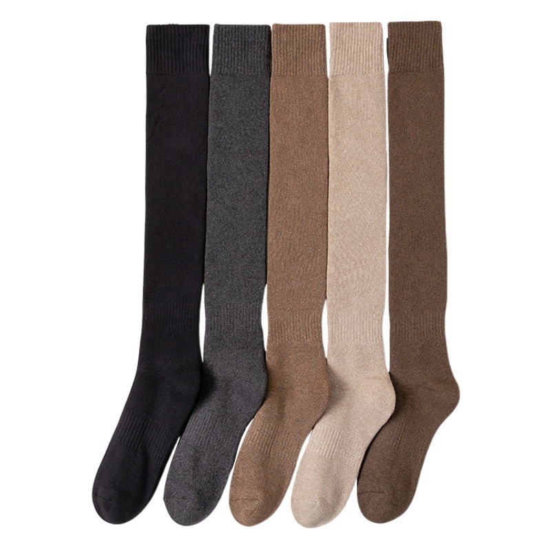 Thick velvet warm stockings women's terry socks solid color calf knee thigh socks autumn and winter student high socks
