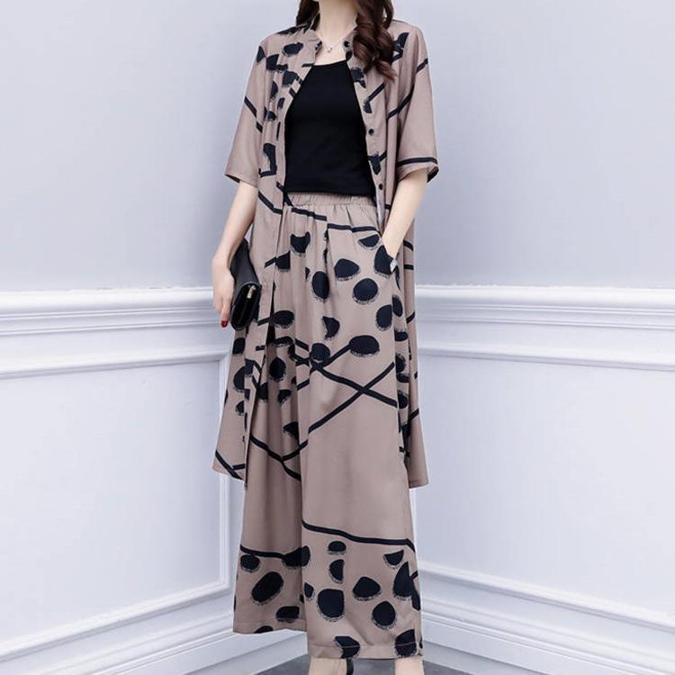 Suit women's summer 2022 new Korean style casual plus size western style chiffon cardigan top wide leg pants fashion two-piece suit