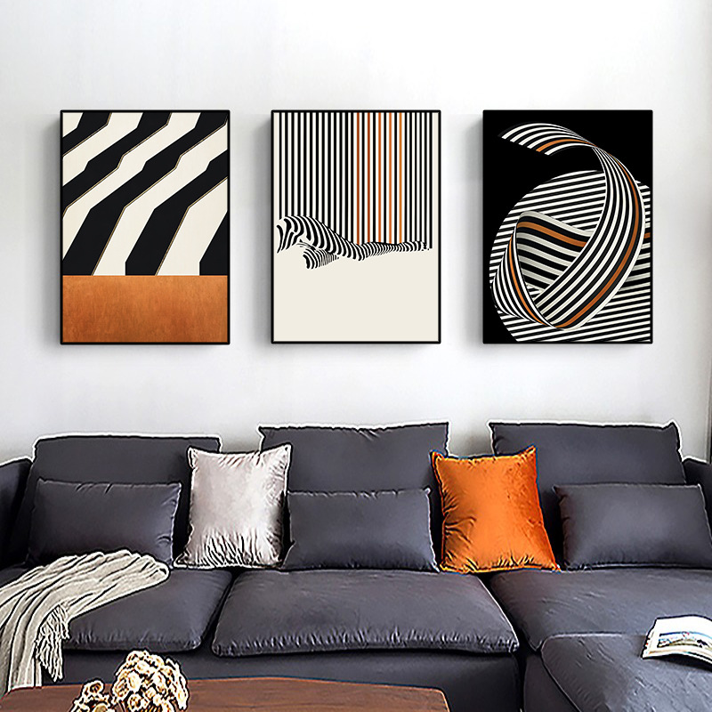 Modern minimalist living room decorative painting black and white gray abstract line minimalist style hanging painting Orange restaurant Crystal porcelain mural