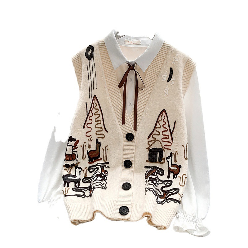 Picture of V-Neck Vest Outer Wear Spring and Autum 2024 New Women's Clothing Retro Stacked Knitted Vest Waistcoat Fashionable Top