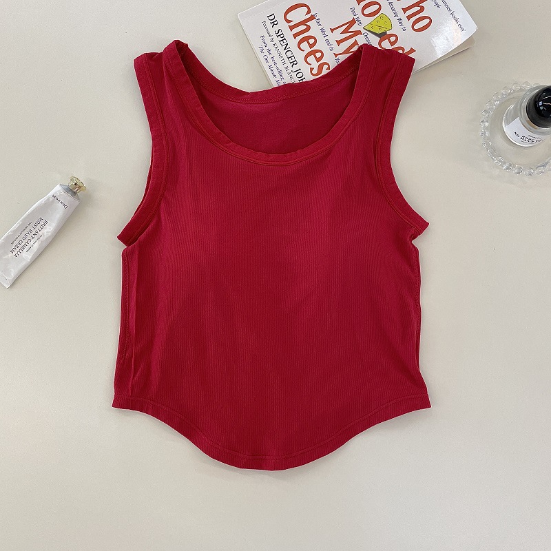 Picture of Women's wide-shoulder solid color vest with chest pad fixed Cup slim fit comfortable inner wear beauty back outer wear sleeveless bottoming top