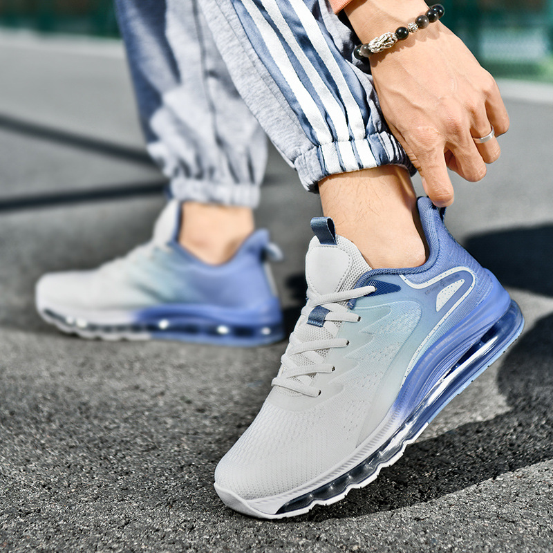 Full foot air cushion, shock-absorbing running sneakers, marathon men's shoes, summer soft sole casual flying woven mesh trendy men's shoes