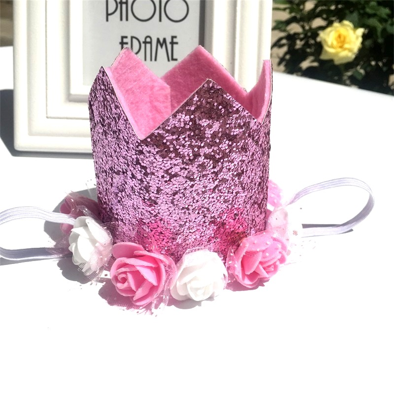Picture of Children's Birthday Hat Baby Hundred Days Full Moon Birthday Crown Flower Sequins Party Decoration Supplies