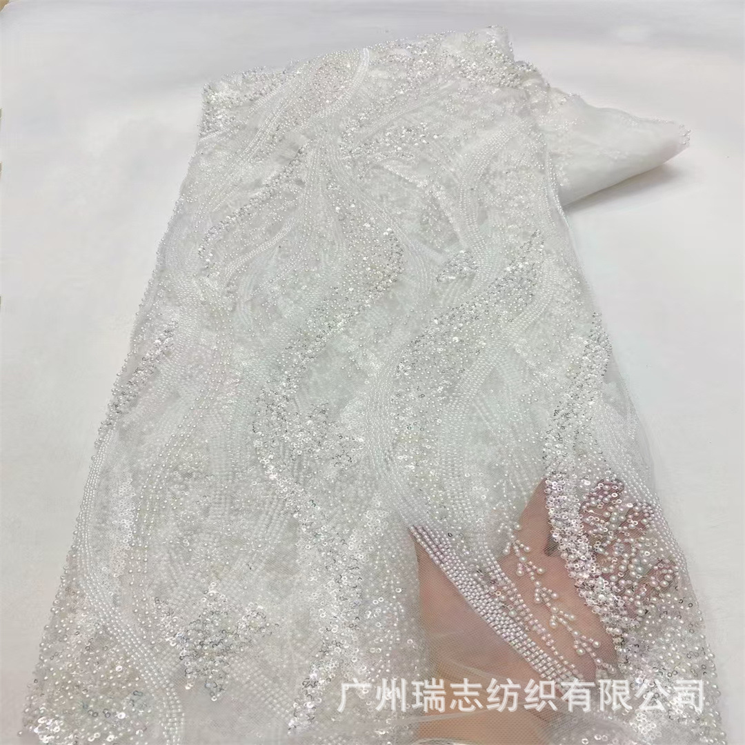 Picture of Spot European and American Bead Tube Embroidery Mesh Embroidery Sequin Embroidery Cloth Fashion Wedding Dress Fabric Beaded Lace