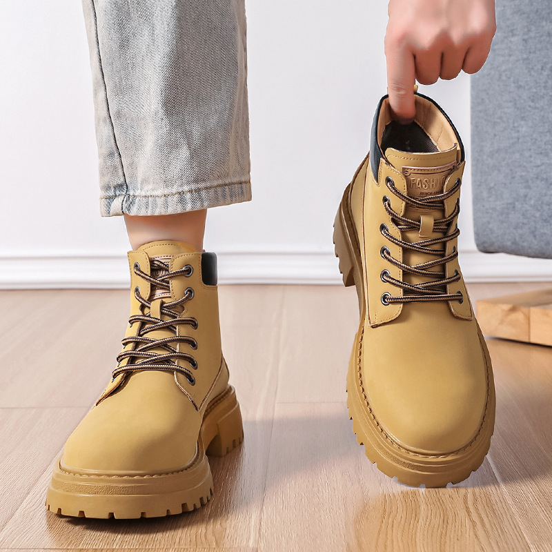 Martin boots 2024 autumn and winter tide men's casual English wind rhubarb boots fleece-lined warm Korean work boots a generation of hair