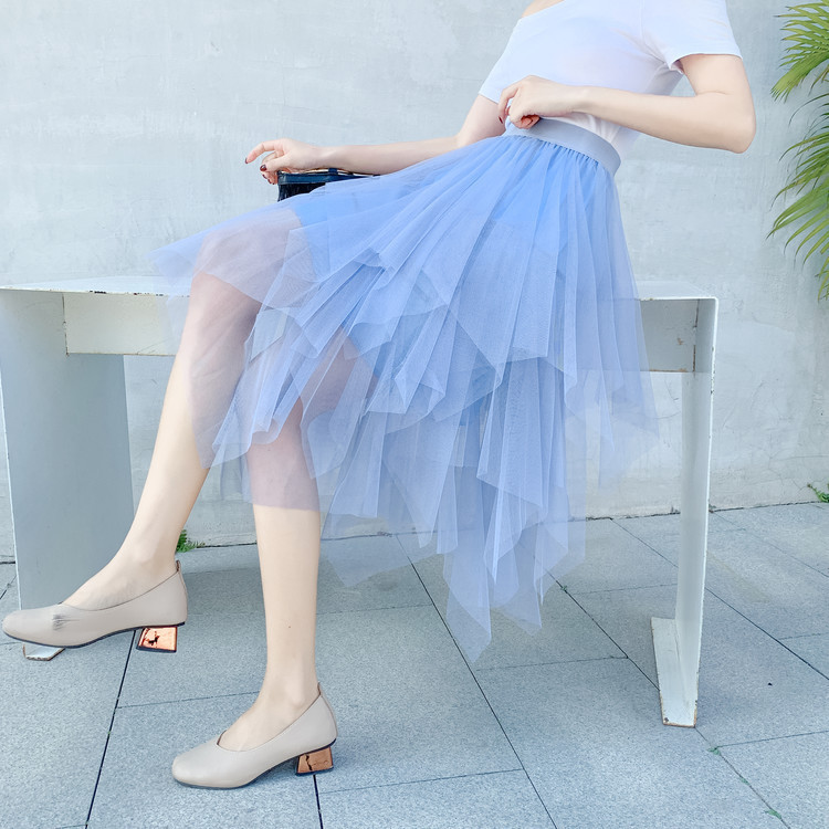Picture of Irregular Mesh Skirt Women's Mid-length 2025 Spring New Veil Skirt High Waist All-match Slimming Skirt