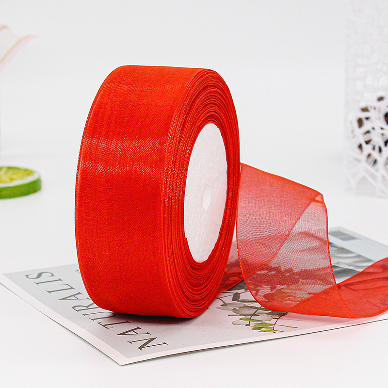 Factory in stock red snow yarn with gift box packaging transparent ribbon DIY chiffon yarn with cake baking wholesale