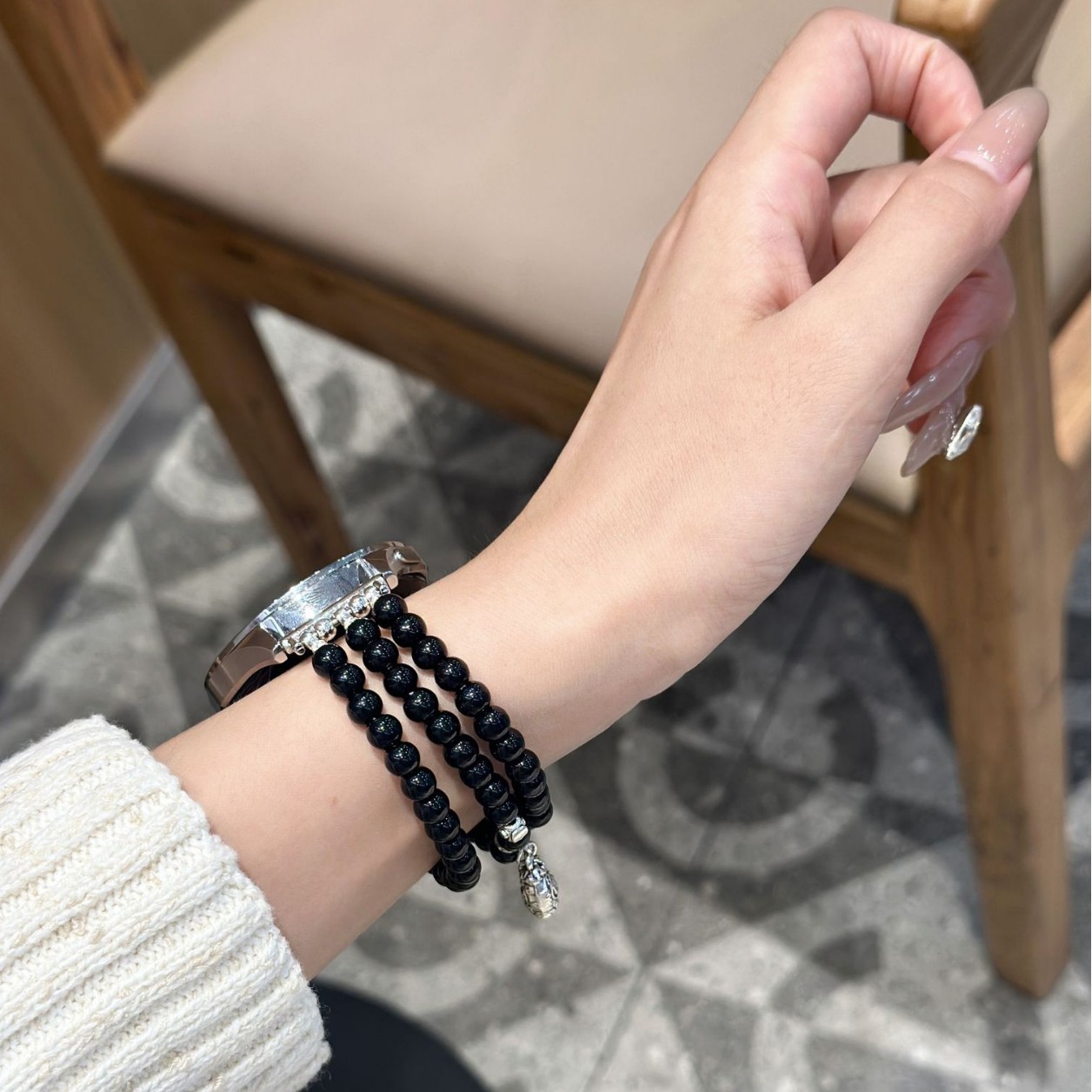 Picture of Black Beaded Triple Chain for Huawei GT4/GT3 Smart Watch Strap watch3/4Pro Full Model Universal