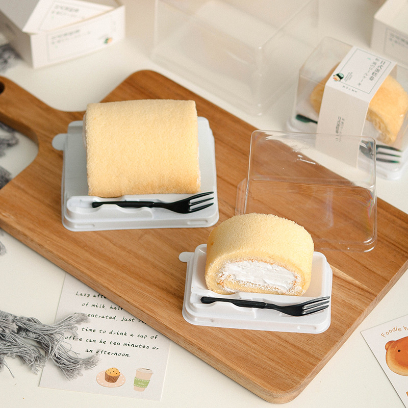 [Full Box] Japanese Cake Roll Packaging Box Swiss Tiger Skin Roll Dessert Small Western Pastry Cut Transparent Cake Box