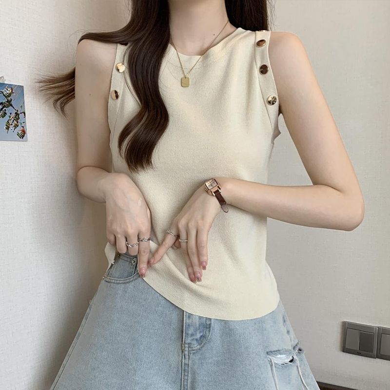 Picture of 2025 New Summer Style Slimming Inner Design Ice Silk T-Shirt Sleeveless Bottoming Stripesd Camisole for Women