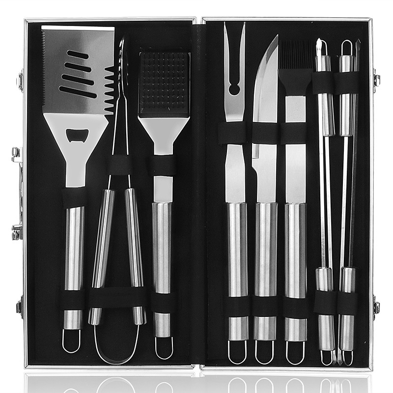 Picture of Amazon Stainless Steel Outdoor Barbecue Tool Bag Bbq Barbecue Clip Shovel Fork Skewer Aluminum Box Free Combination Set
