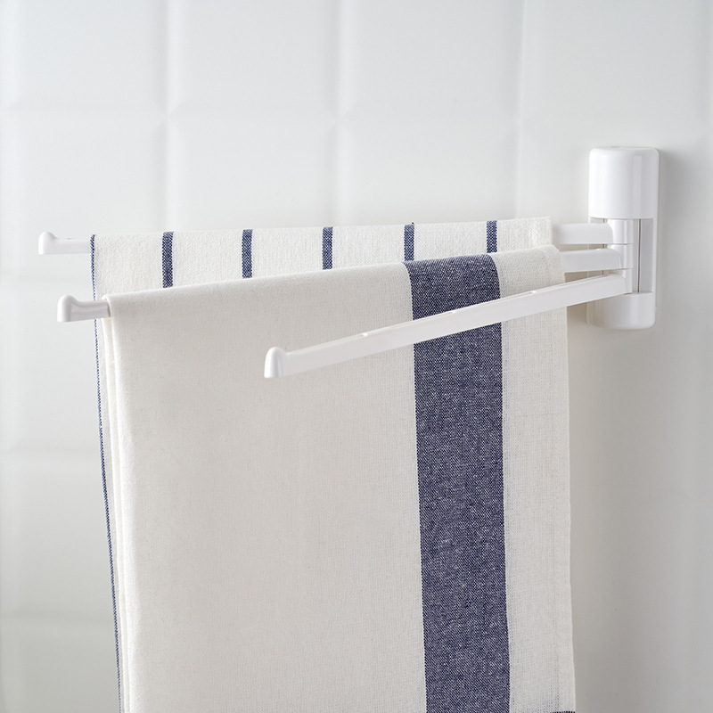 Picture of Japanese Bathroom Towel Hanger Three-Pole Rotating Towel Crossbar Rack Kitchen Rag Hanging Rod Handkerchief Rack White Hanger