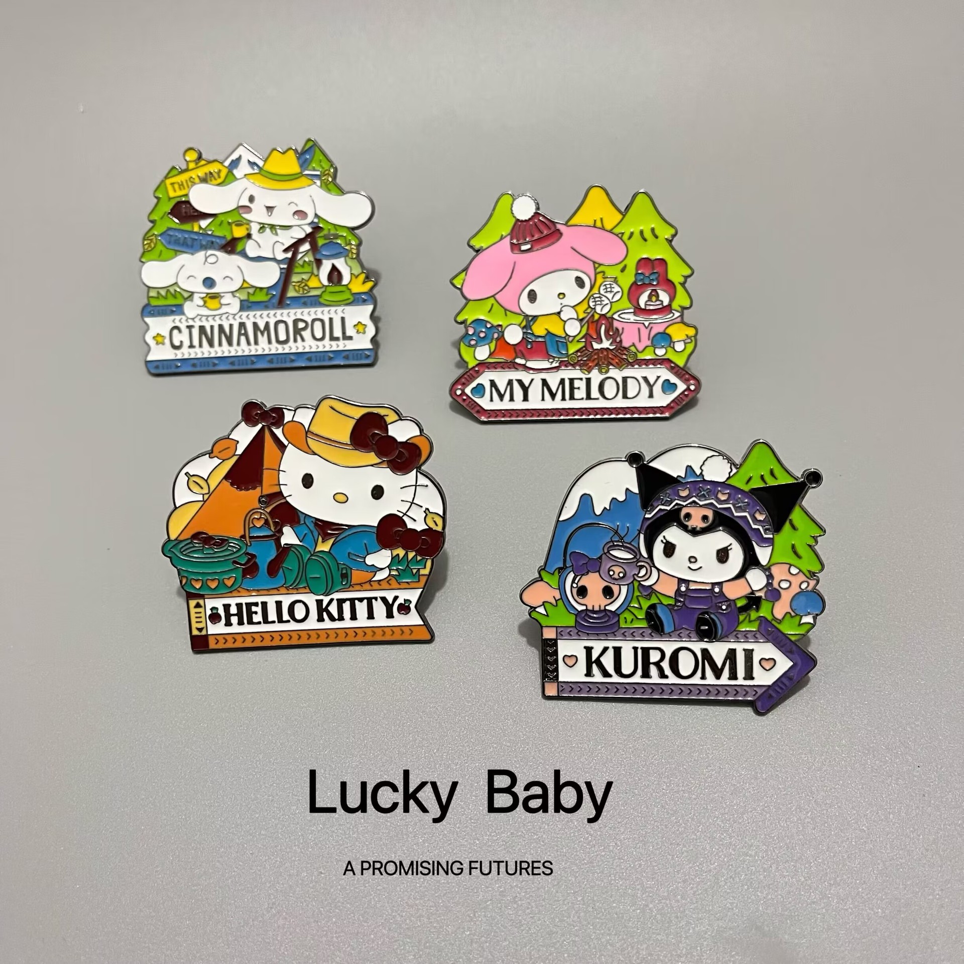Sanrio Camping Cute Metal Badge Kuromi Merodi Gui Dog Hello Kitty Brooch Accessories Bag