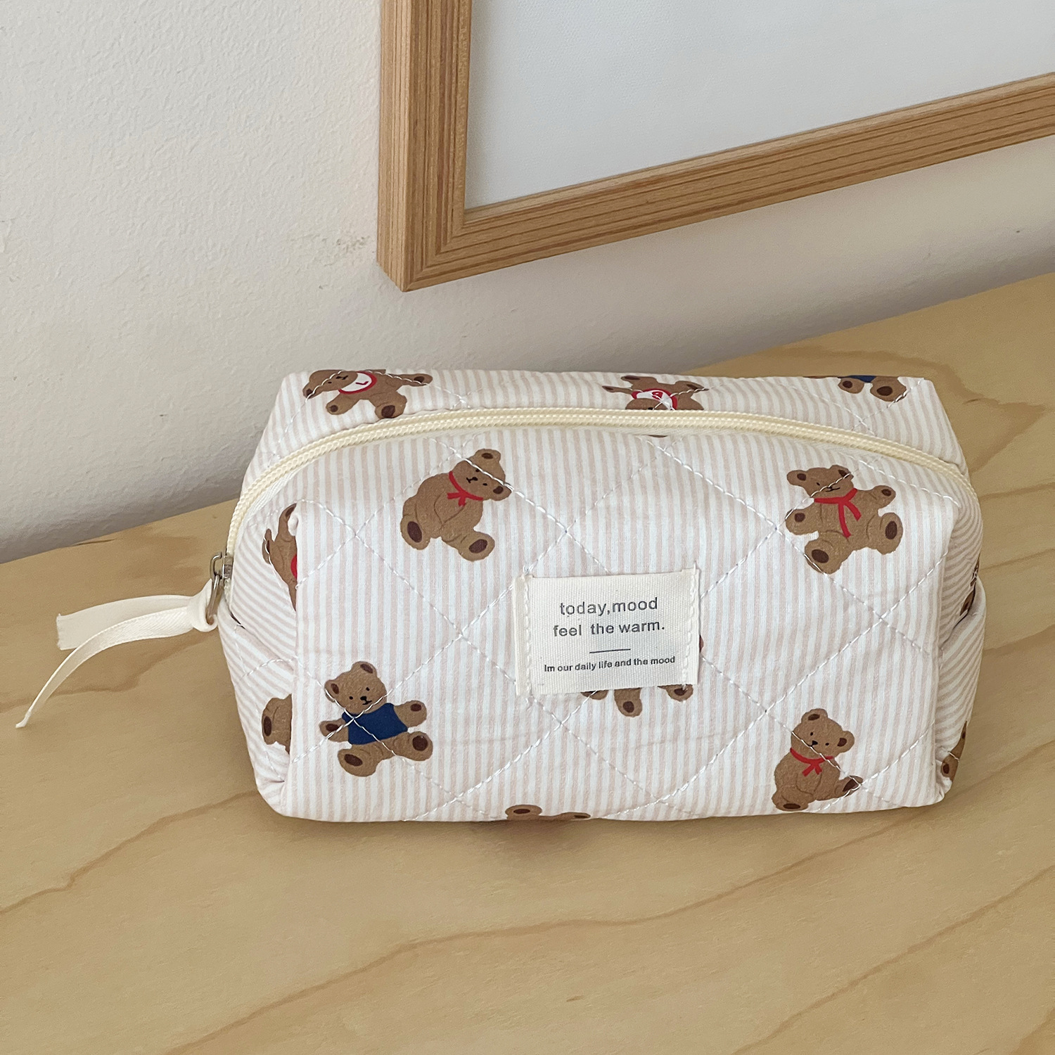Picture of Cross-Border Pink Striped Bear Cosmetic Bag Student Portable Cute Cartoon Toiletry Bag Quilted Portable Storage Bag