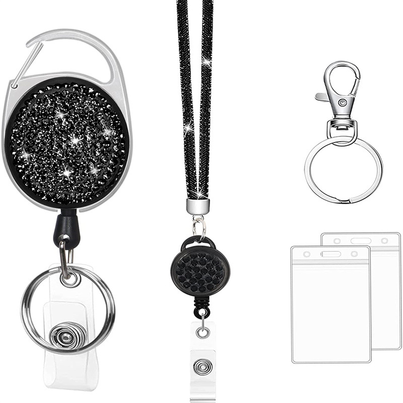 Factory Crystal lanyard lobster buckle diamond retractable clay easy pull-up buckle work certificate card set Wholesale