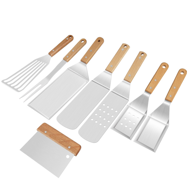 Picture of Cross border barbecue tool set outdoor stainless steel Beech barbecue shovel teppanyaki shovel combination BBQ baking tool