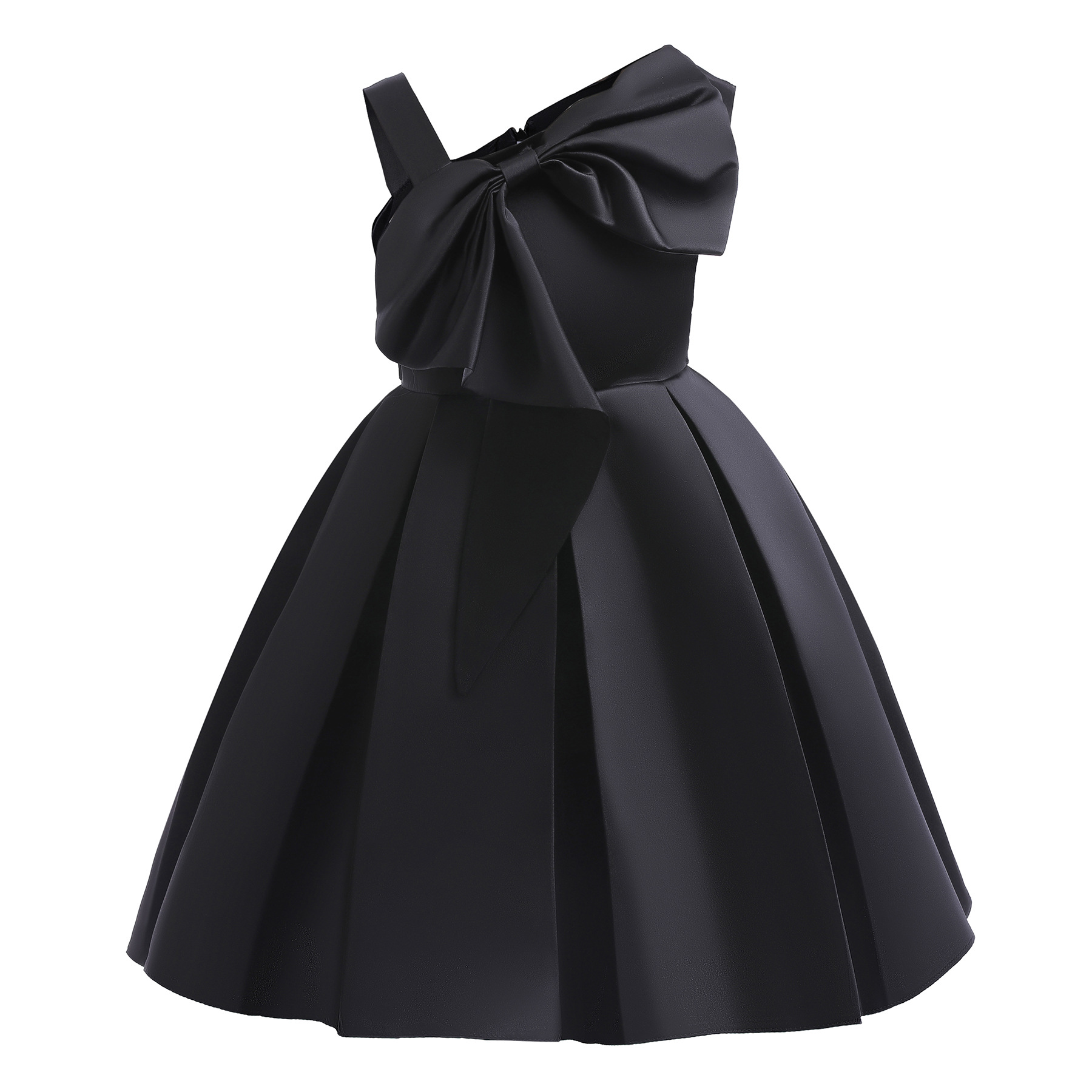 Picture of Girls' dress foreign trade new small black dress children's clothing pink solid color one-shoulder dress Western princess dress children's dress