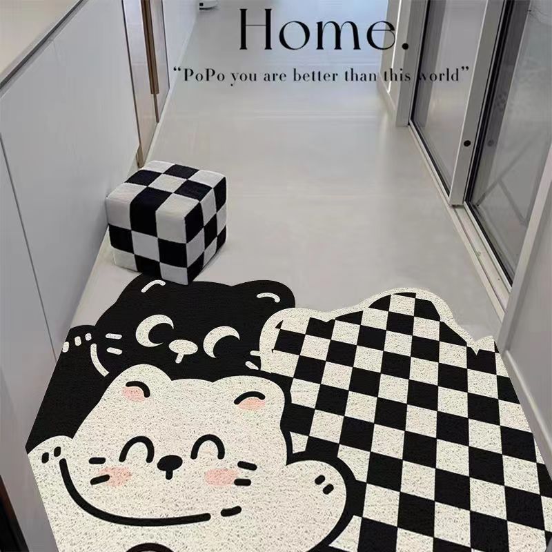 Silk Loop Entrance Floor Mat Cartoon Black and White Entrance Floor Mat Anti-slip Mat Entrance Door Mat Dirty-resistant Foot Mat