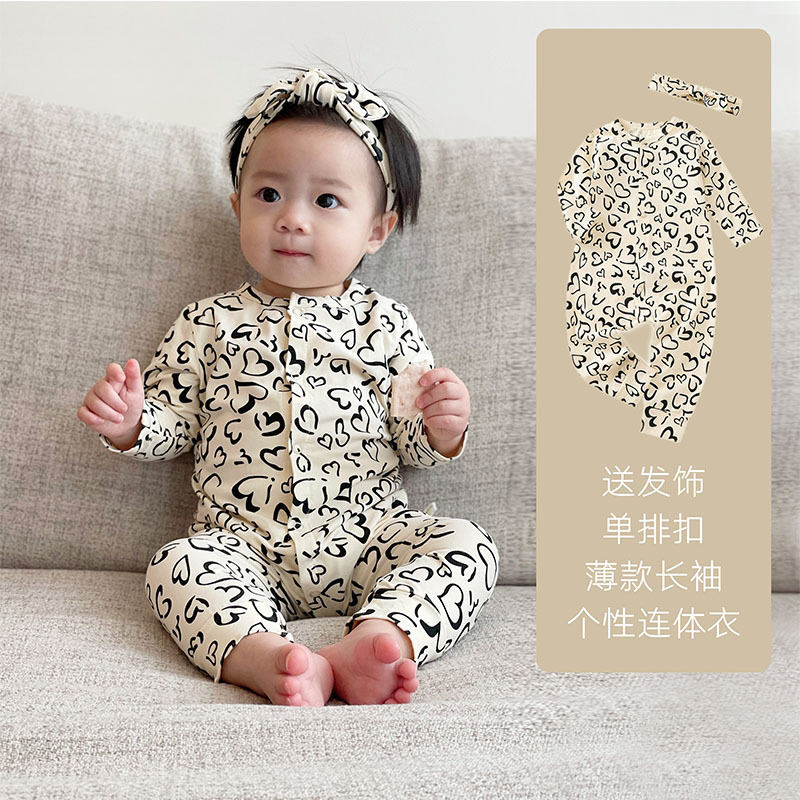Picture of ins Baby Girl's Baby Clothes Western-style Leopard-print jumpsuit Spring and Autumn Going Out Pure Cotton Long-sleeved Open Climbing Suit